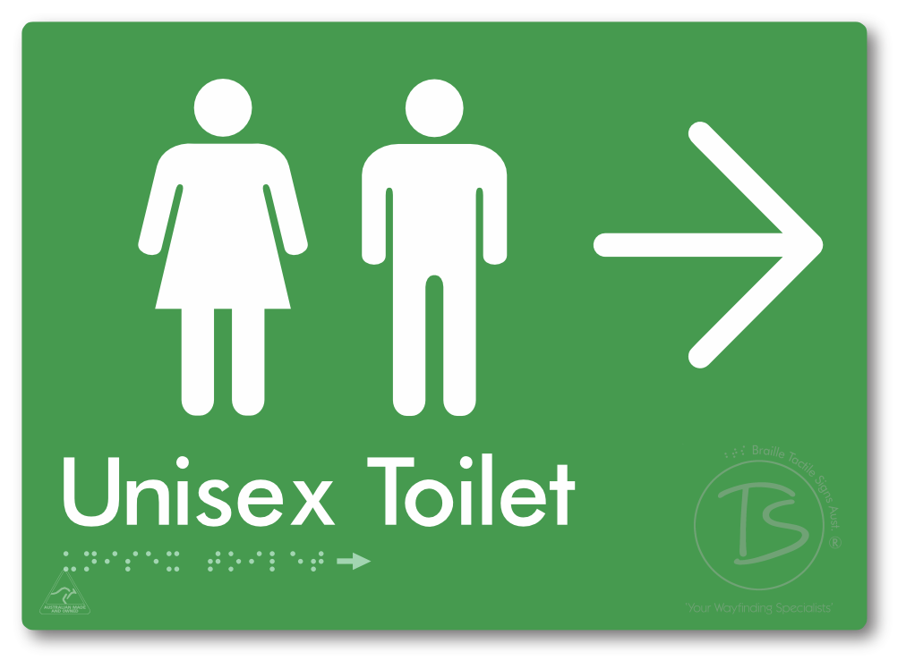 Unisex Toilet with Large Directional Arrow - Braille Tactile Signs Aust.