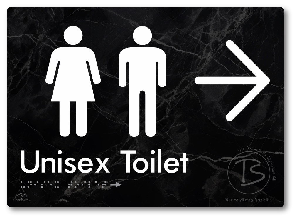 Unisex Toilet with Large Directional Arrow - Braille Tactile Signs Aust.