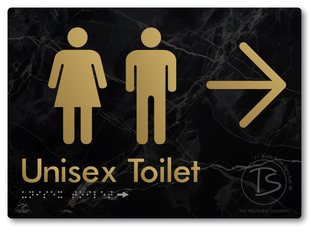 Unisex Toilet with Large Directional Arrow - Braille Tactile Signs Aust.