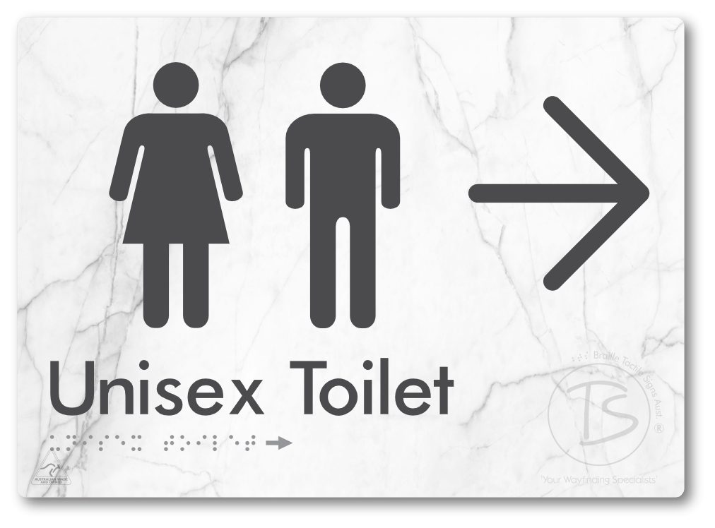 Unisex Toilet with Large Directional Arrow - Braille Tactile Signs Aust.