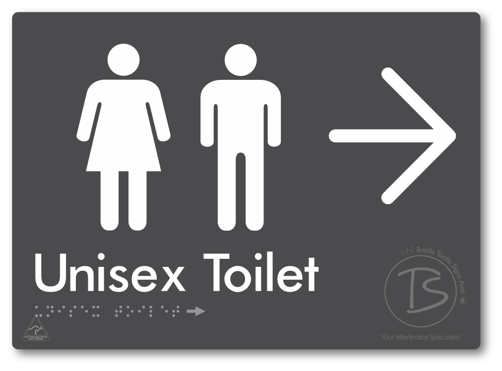 Unisex Toilet with Large Directional Arrow - Braille Tactile Signs Aust.