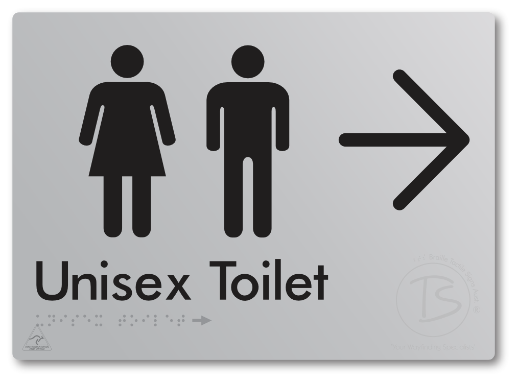 Unisex Toilet with Large Directional Arrow - Braille Tactile Signs Aust.