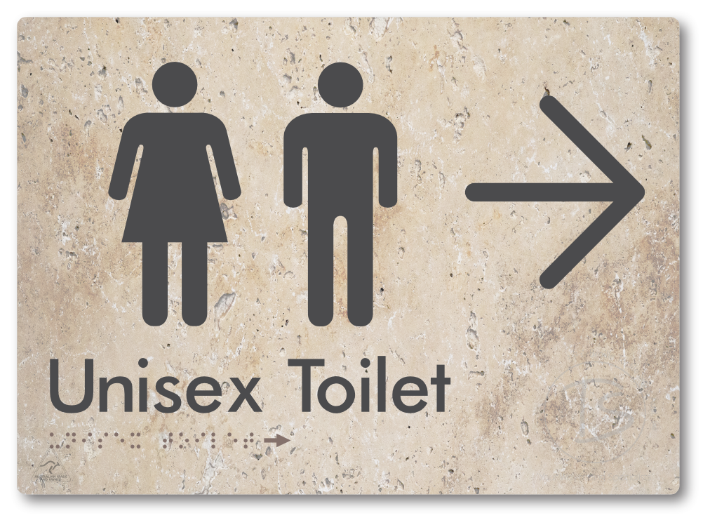 Unisex Toilet with Large Directional Arrow - Braille Tactile Signs Aust.
