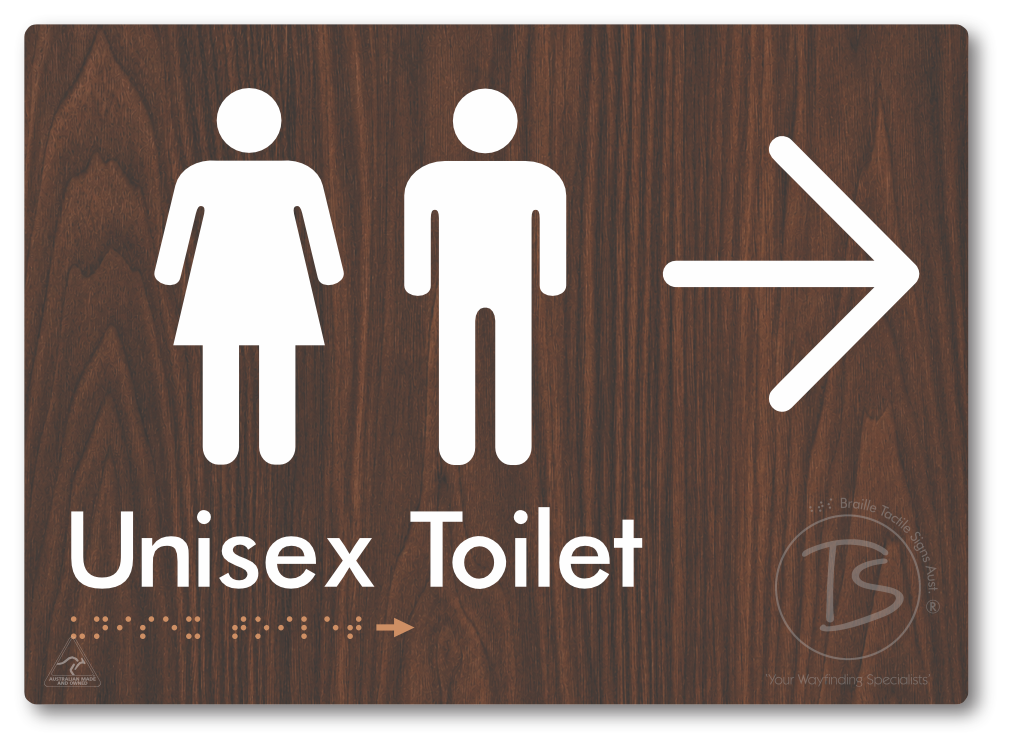 Unisex Toilet with Large Directional Arrow - Braille Tactile Signs Aust.