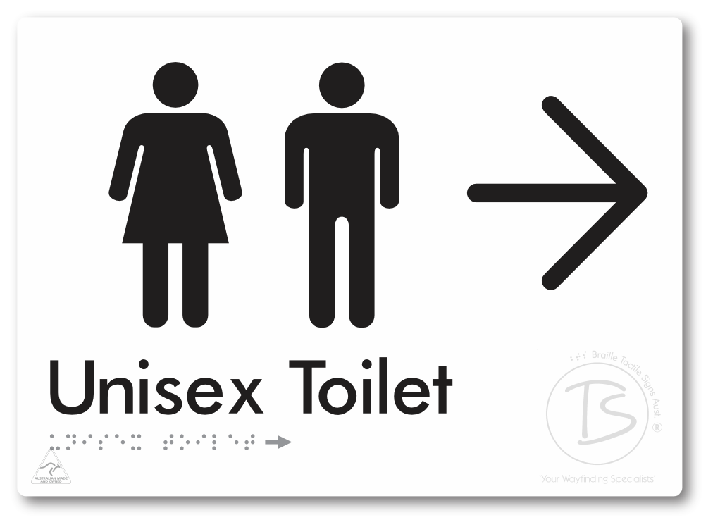 Unisex Toilet with Large Directional Arrow - Braille Tactile Signs Aust.