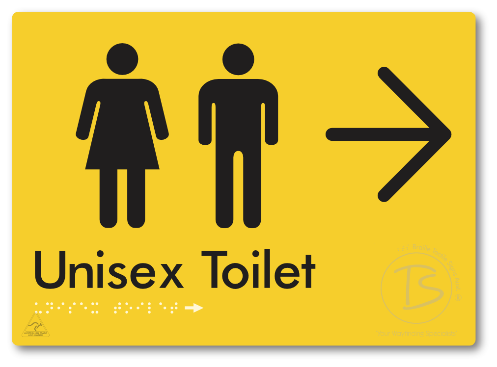Unisex Toilet with Large Directional Arrow - Braille Tactile Signs Aust.
