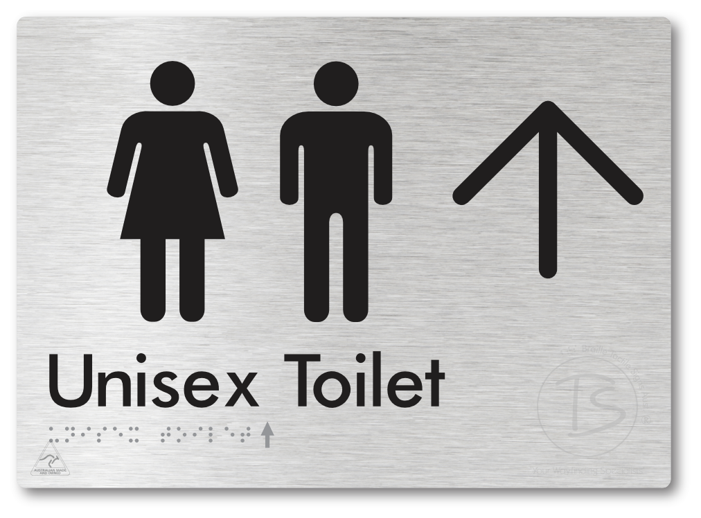 Unisex Toilet with Large Directional Arrow - Braille Tactile Signs Aust.