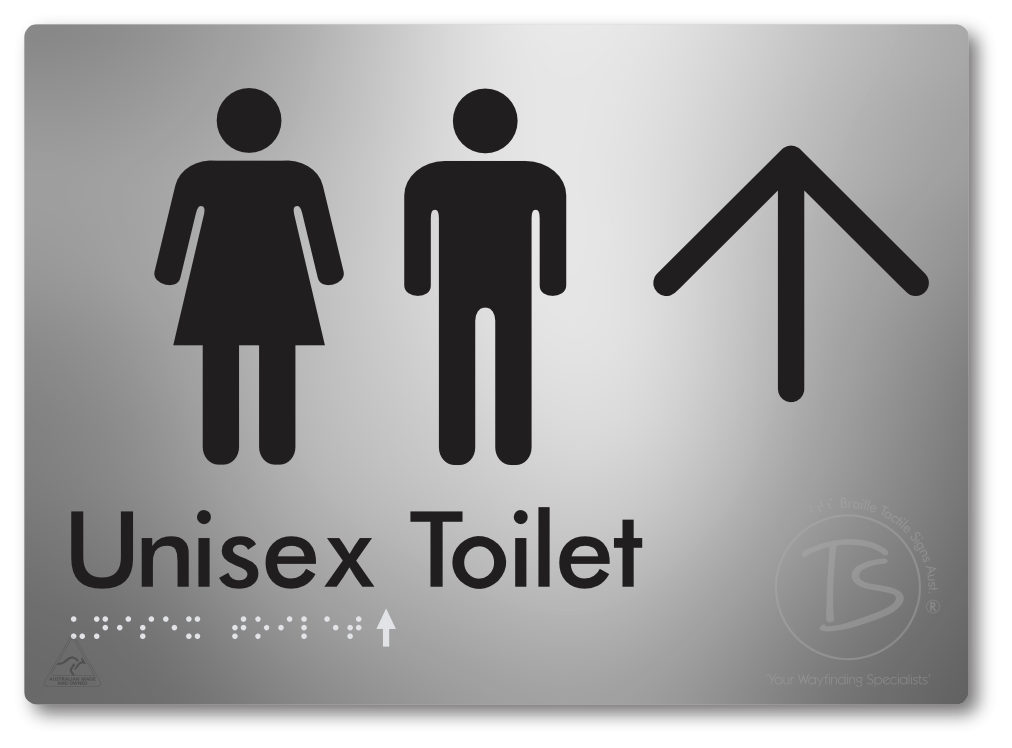 Unisex Toilet with Large Directional Arrow - Braille Tactile Signs Aust.