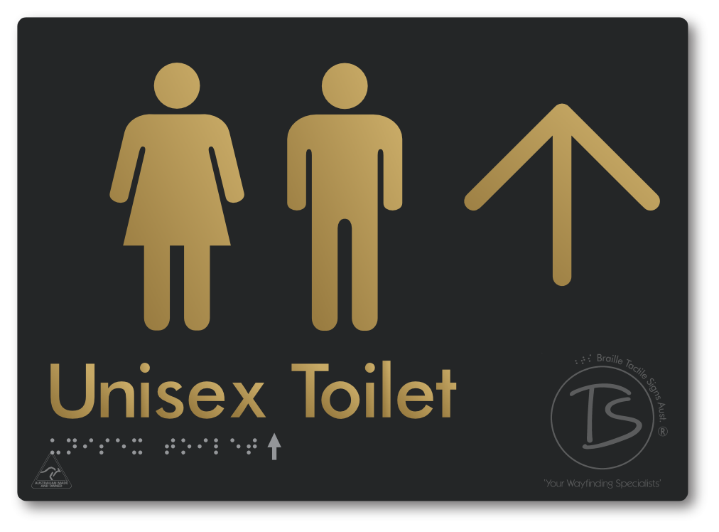 Unisex Toilet with Large Directional Arrow - Braille Tactile Signs Aust.
