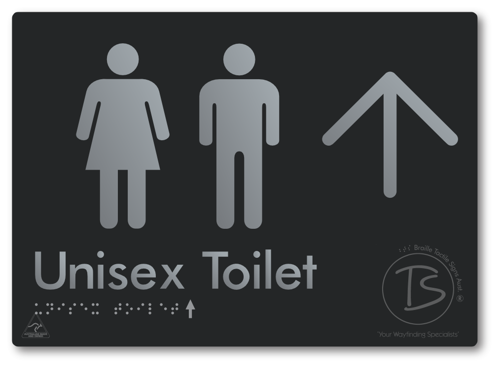 Unisex Toilet with Large Directional Arrow - Braille Tactile Signs Aust.