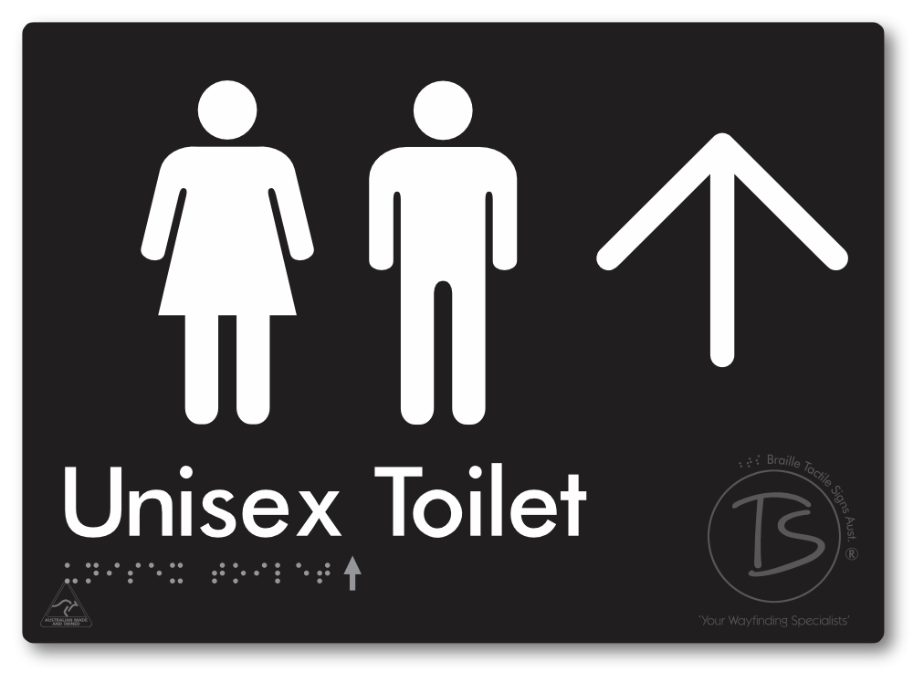Unisex Toilet with Large Directional Arrow - Braille Tactile Signs Aust.