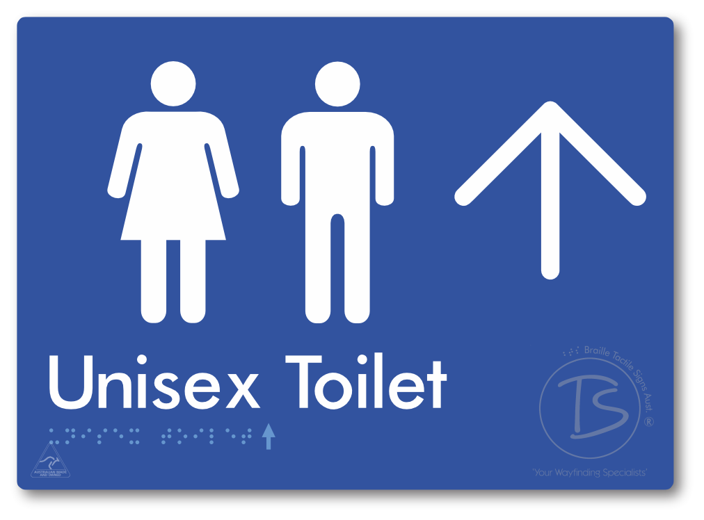 Unisex Toilet with Large Directional Arrow - Braille Tactile Signs Aust.