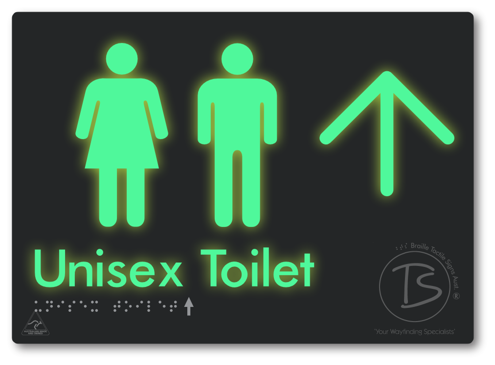 Unisex Toilet with Large Directional Arrow - Braille Tactile Signs Aust.