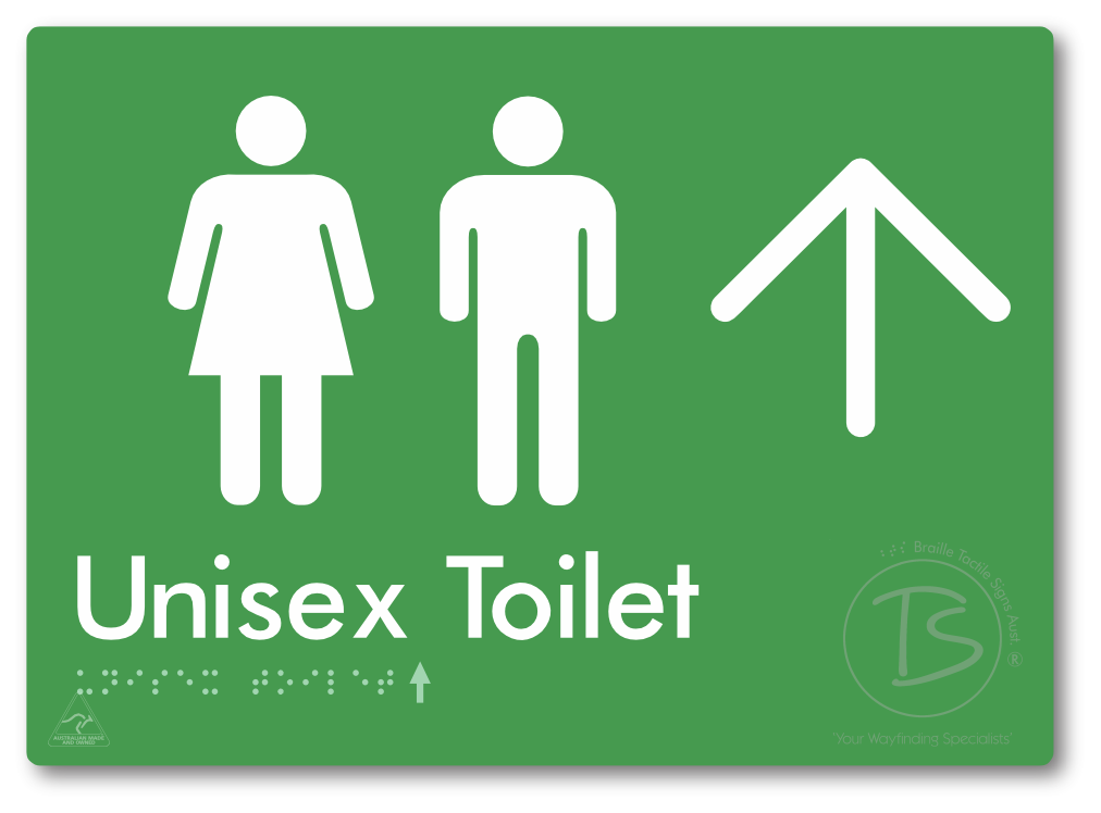 Unisex Toilet with Large Directional Arrow - Braille Tactile Signs Aust.