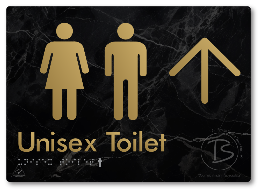 Unisex Toilet with Large Directional Arrow - Braille Tactile Signs Aust.