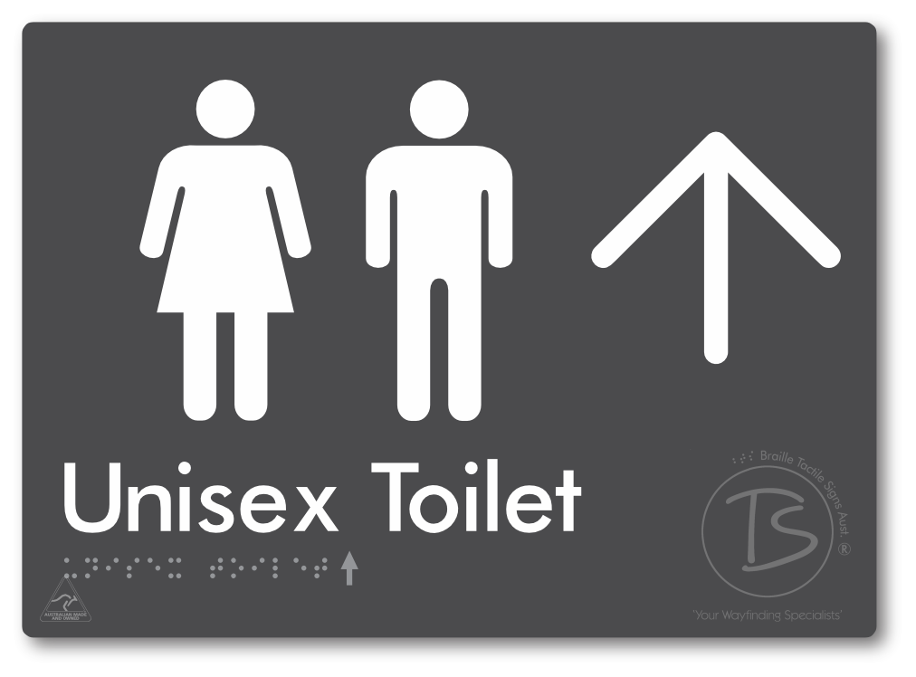 Unisex Toilet with Large Directional Arrow - Braille Tactile Signs Aust.