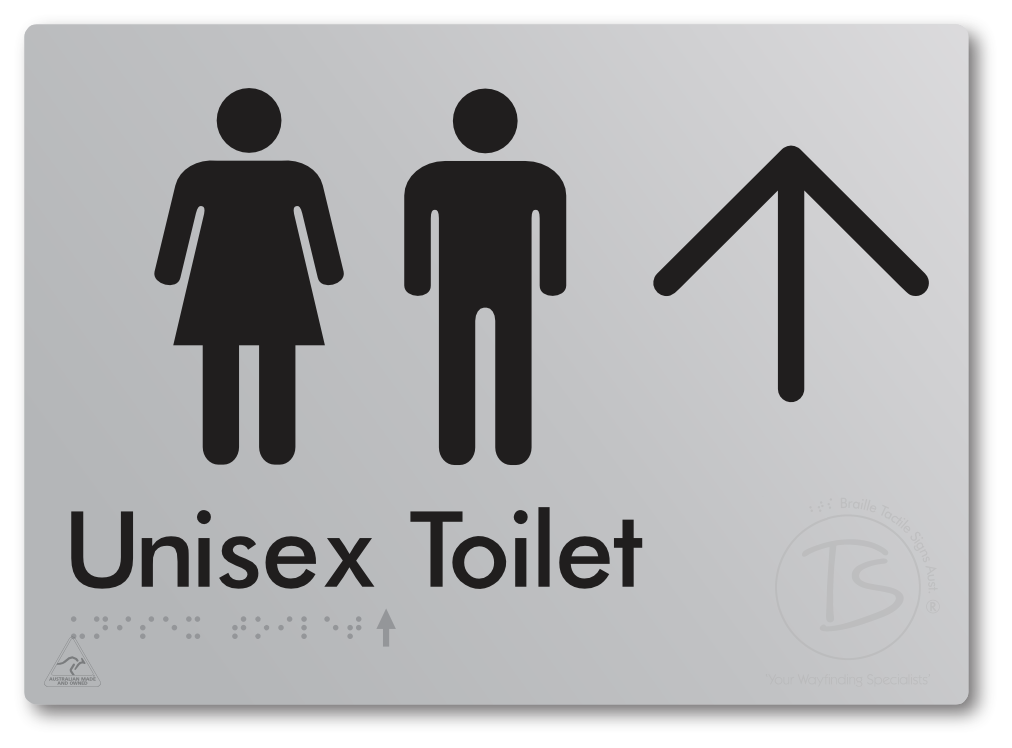 Unisex Toilet with Large Directional Arrow - Braille Tactile Signs Aust.