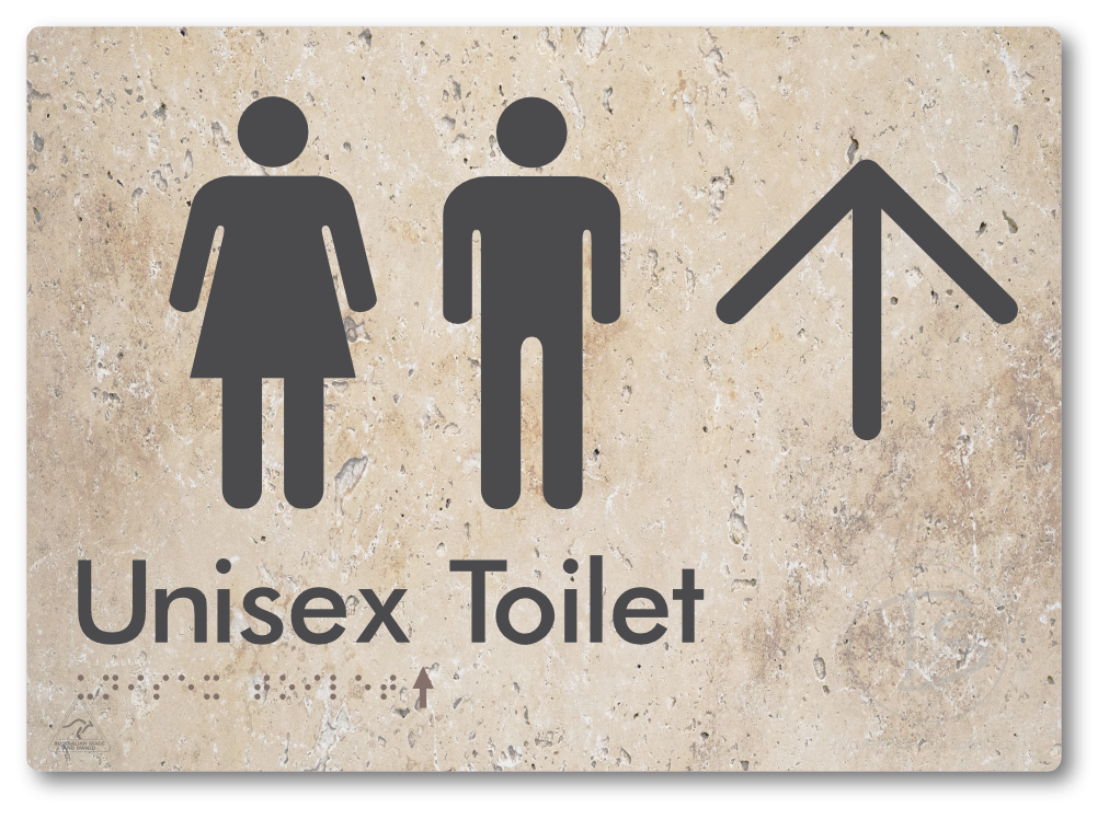 Unisex Toilet with Large Directional Arrow - Braille Tactile Signs Aust.