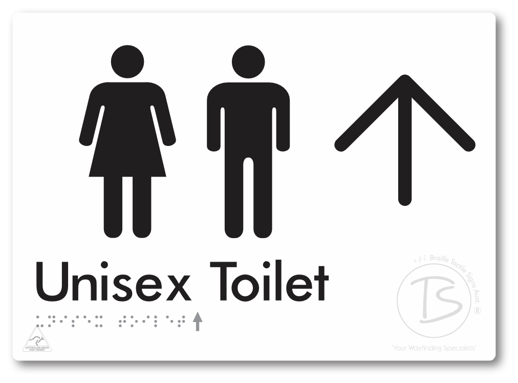 Unisex Toilet with Large Directional Arrow - Braille Tactile Signs Aust.