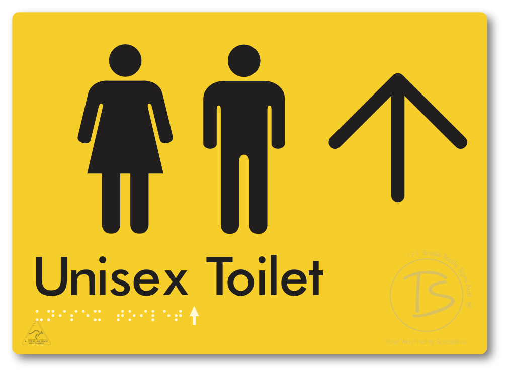 Unisex Toilet with Large Directional Arrow - Braille Tactile Signs Aust.