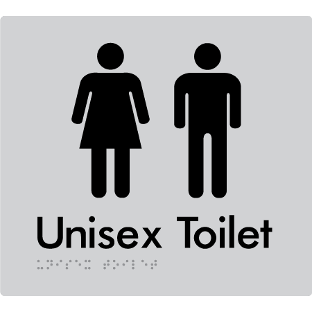 Braille Sign Unisex Toilet - Braille Tactile Signs (Aust) - BTS03-slv - Fully Custom Signs - Fast Shipping - High Quality - Australian Made &amp; Owned