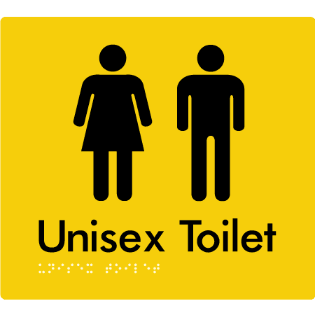 Braille Sign Unisex Toilet - Braille Tactile Signs (Aust) - BTS03-yel - Fully Custom Signs - Fast Shipping - High Quality - Australian Made &amp; Owned