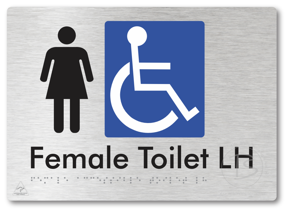 Female Accessible Toilet LH or RH - Braille Tactile Signs Aust.