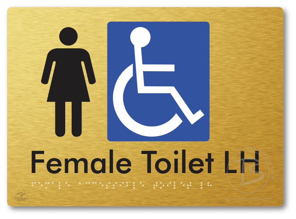 Female Accessible Toilet LH or RH - Braille Tactile Signs Aust.