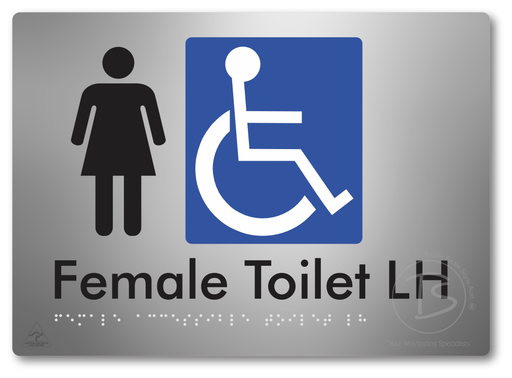 Female Accessible Toilet LH or RH - Braille Tactile Signs Aust.