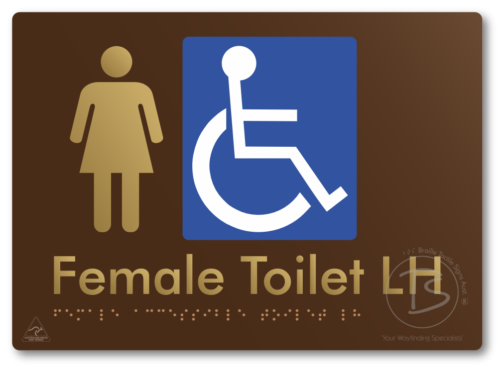 Female Accessible Toilet LH or RH - Braille Tactile Signs Aust.