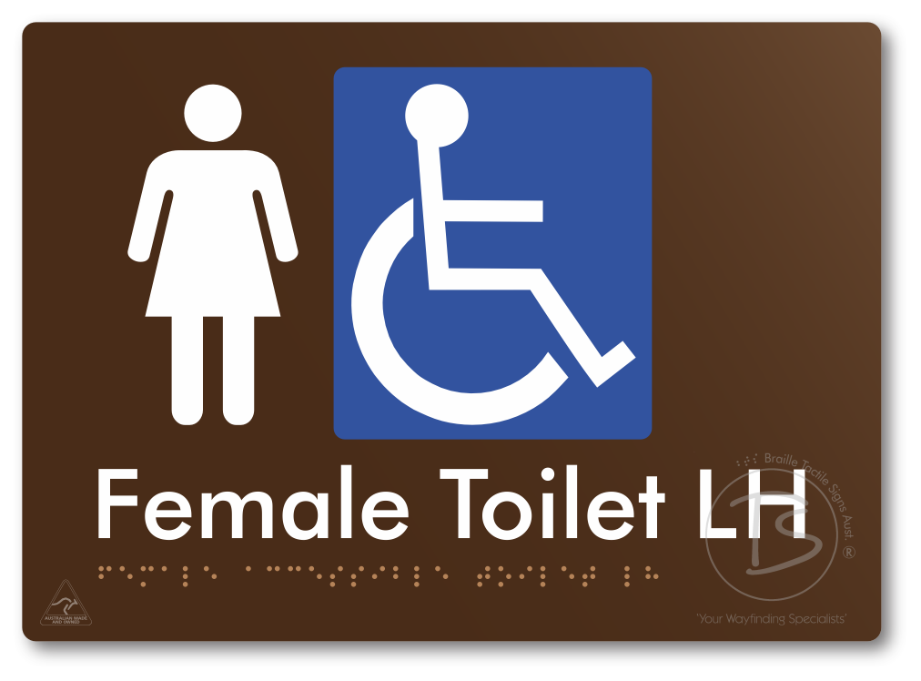 Female Accessible Toilet LH or RH - Braille Tactile Signs Aust.