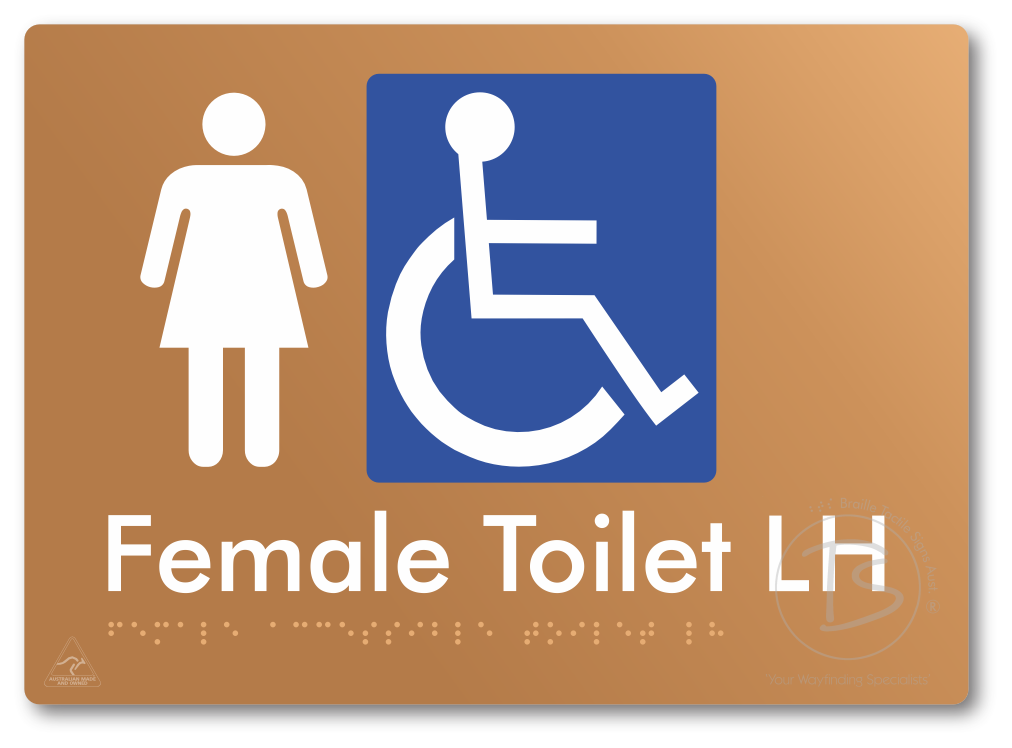 Female Accessible Toilet LH or RH - Braille Tactile Signs Aust.