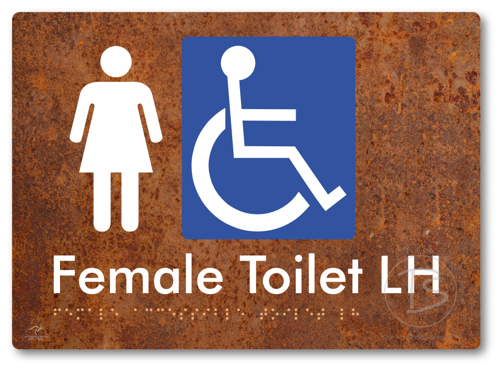 Female Accessible Toilet LH or RH - Braille Tactile Signs Aust.