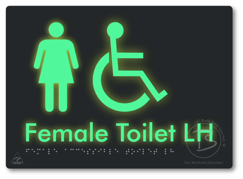 Female Accessible Toilet LH or RH - Braille Tactile Signs Aust.
