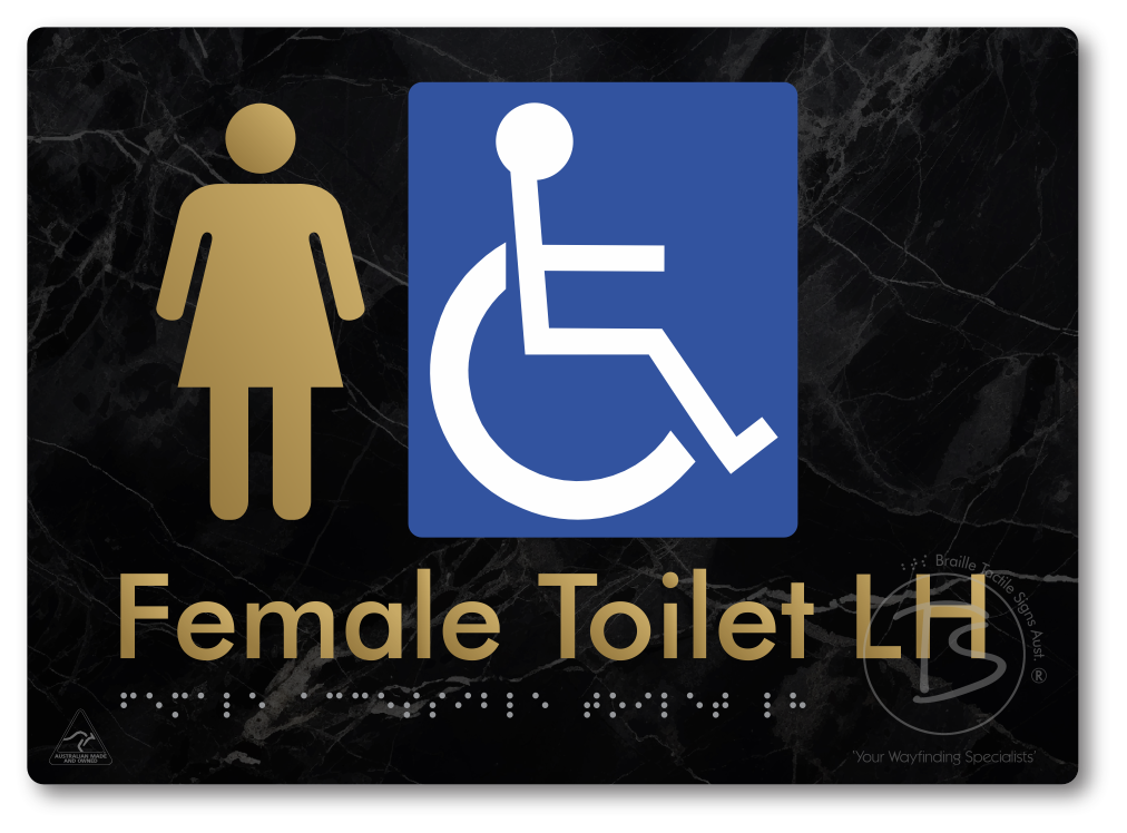Female Accessible Toilet LH or RH - Braille Tactile Signs Aust.