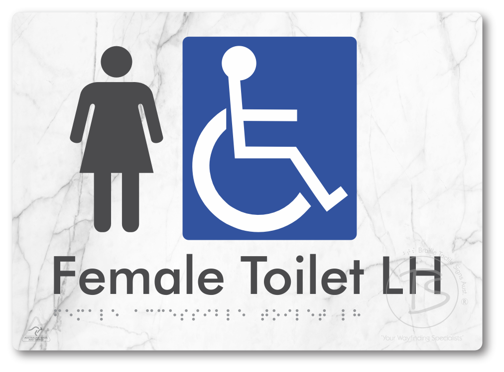 Female Accessible Toilet LH or RH - Braille Tactile Signs Aust.
