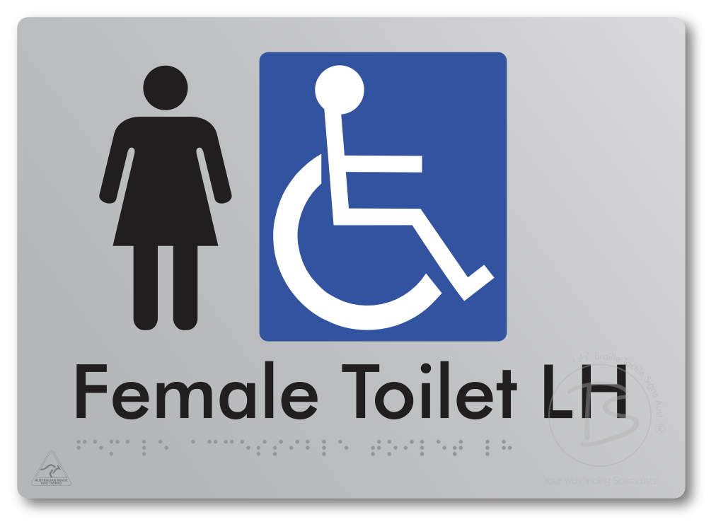 Female Accessible Toilet LH or RH - Braille Tactile Signs Aust.
