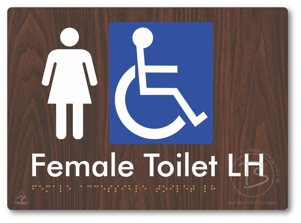 Female Accessible Toilet LH or RH - Braille Tactile Signs Aust.