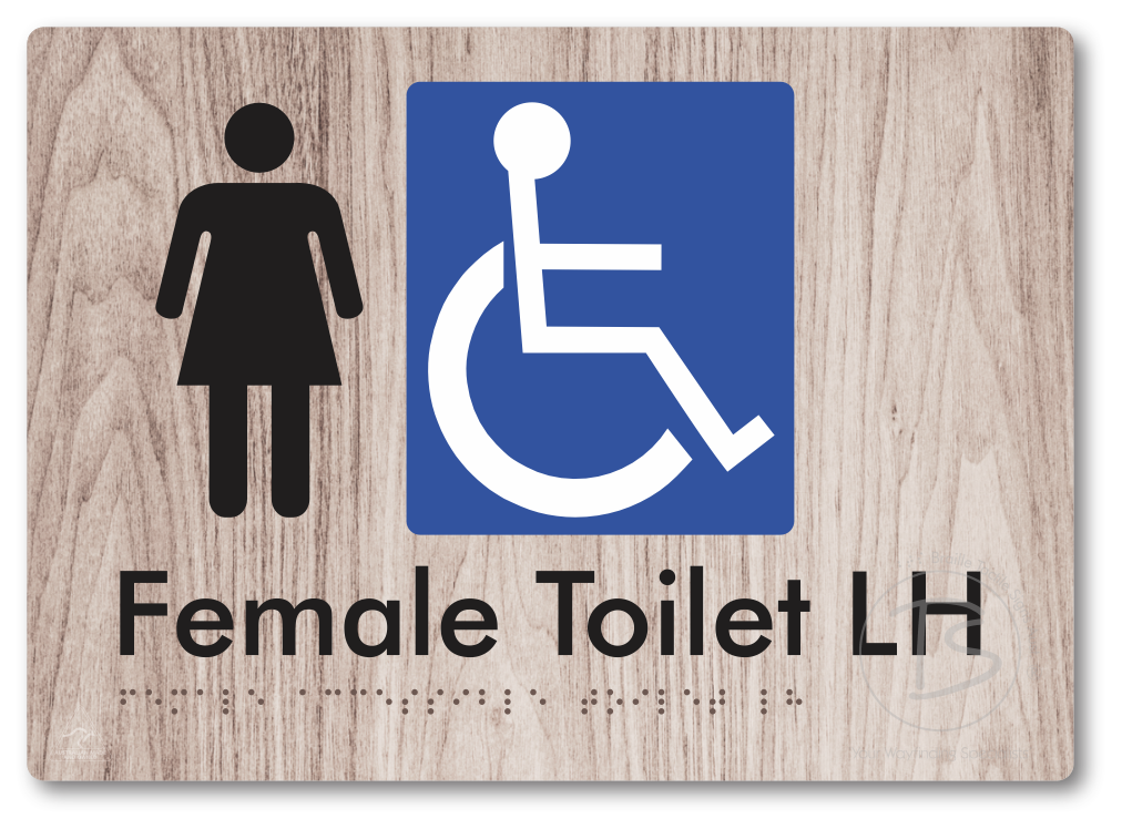 Female Accessible Toilet LH or RH - Braille Tactile Signs Aust.