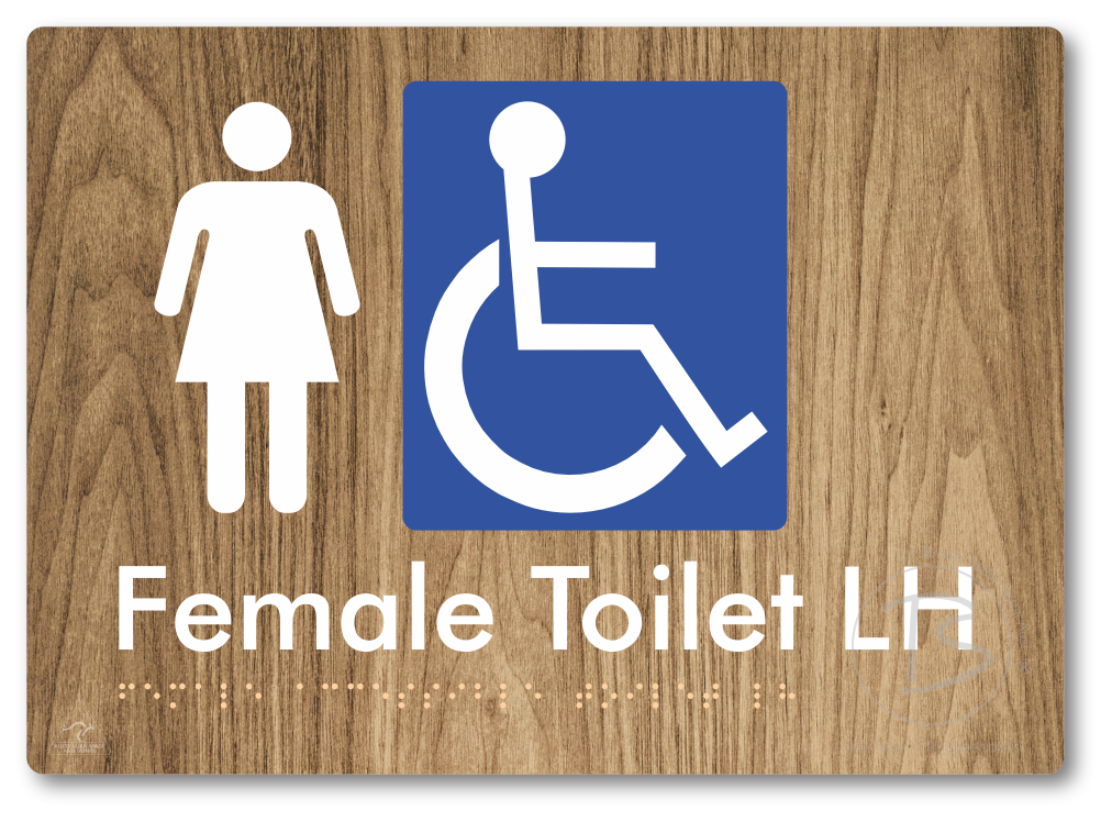 Female Accessible Toilet LH or RH - Braille Tactile Signs Aust.