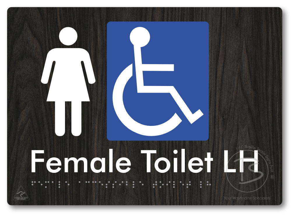 Female Accessible Toilet LH or RH - Braille Tactile Signs Aust.