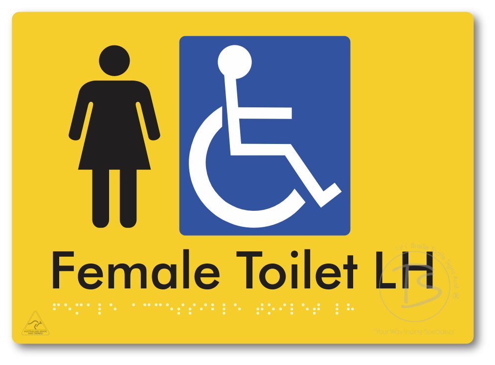 Female Accessible Toilet LH or RH - Braille Tactile Signs Aust.