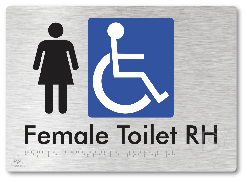 Female Accessible Toilet LH or RH - Braille Tactile Signs Aust.