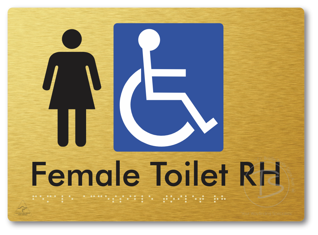 Female Accessible Toilet LH or RH - Braille Tactile Signs Aust.
