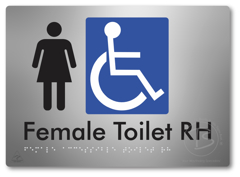 Female Accessible Toilet LH or RH - Braille Tactile Signs Aust.