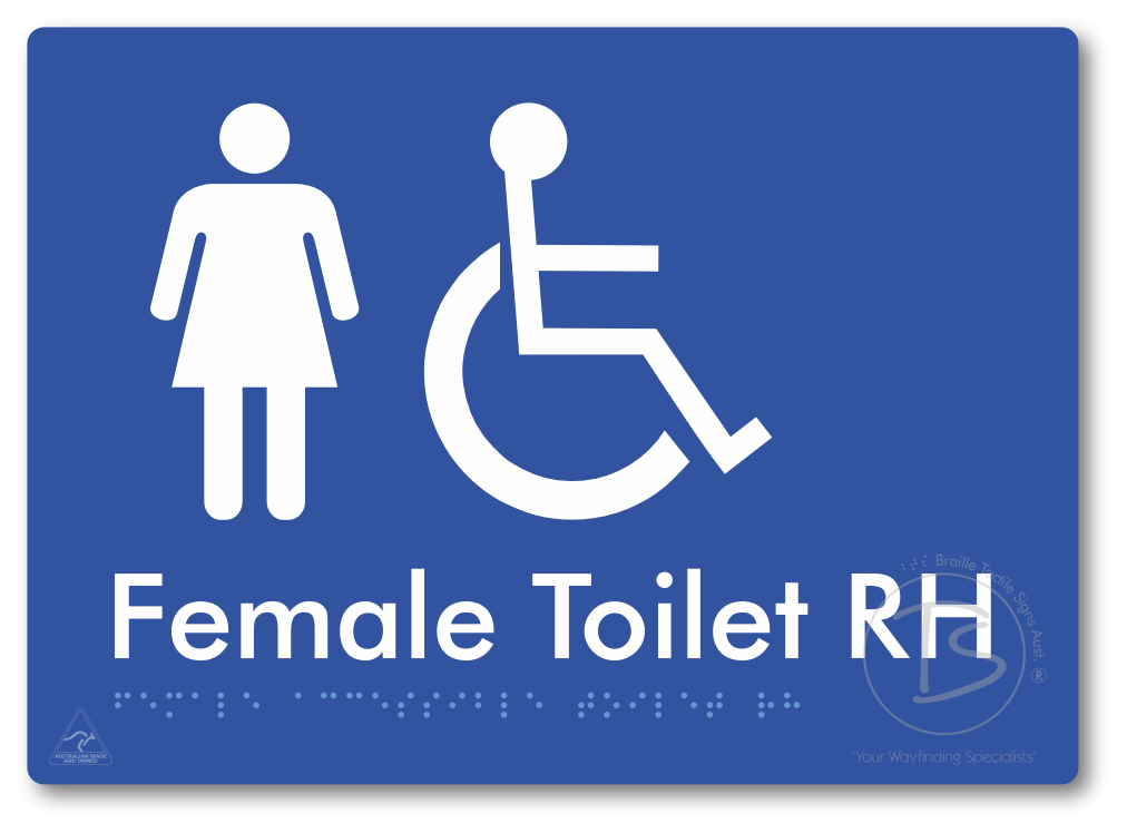 Female Accessible Toilet LH or RH - Braille Tactile Signs Aust.