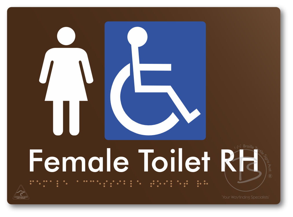Female Accessible Toilet LH or RH - Braille Tactile Signs Aust.