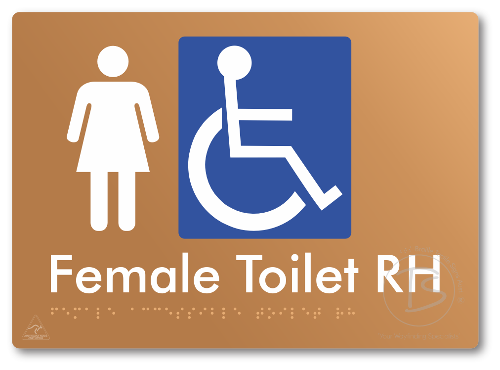 Female Accessible Toilet LH or RH - Braille Tactile Signs Aust.
