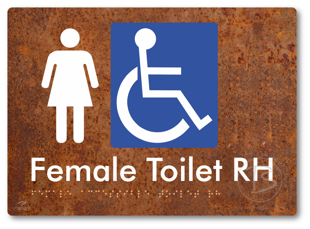 Female Accessible Toilet LH or RH - Braille Tactile Signs Aust.