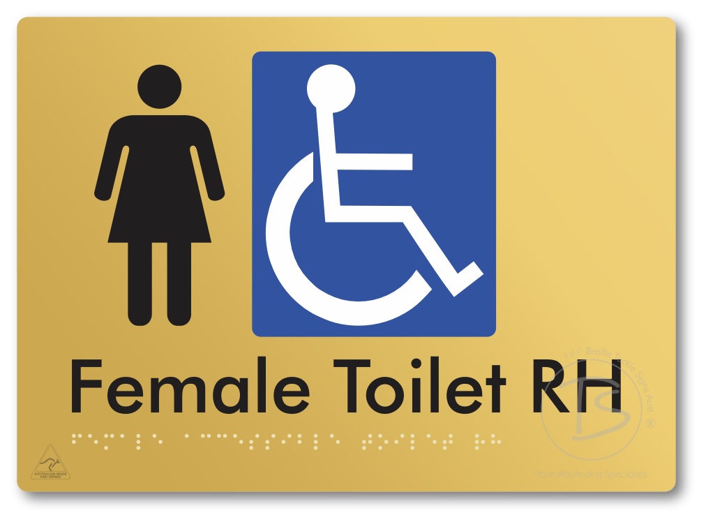 Female Accessible Toilet LH or RH - Braille Tactile Signs Aust.
